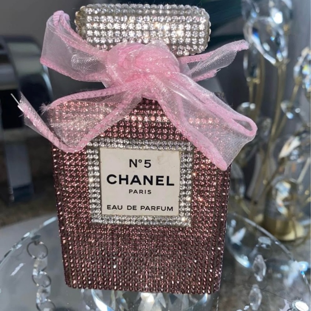CHANEL No. 5 Pink and Silver Rhinestone Blinged out Perfume Bottle